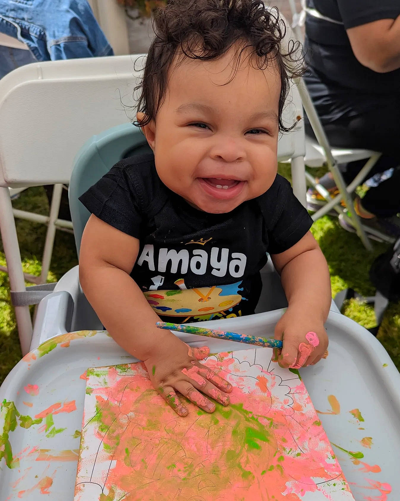 Amaya joined the competition — help win amazing prizes! baby, baby_toddler_clothing, birthday, chair, child, event, fun, grass, happy, leisure, linens, party, pattern, person, recreation, sharing, sitting, smile, t_shirt, toddler