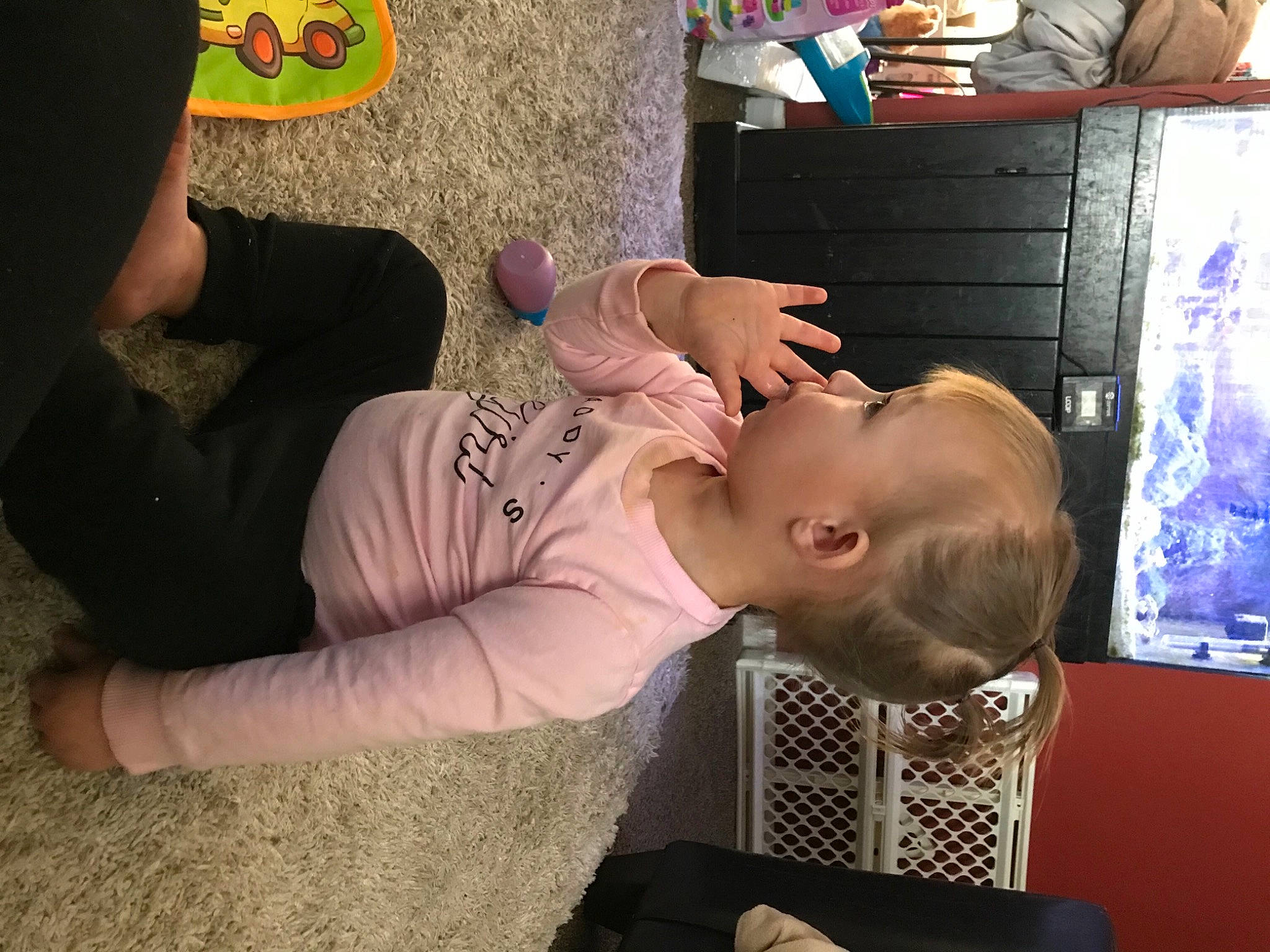 Ava joined the competition — help win amazing prizes! baby, baby_products, baby_toddler_clothing, chair, child, ear, fun, mouth, person, play, room, shelf, shelving, sitting, sleeve, t_shirt, toddler, visual_arts