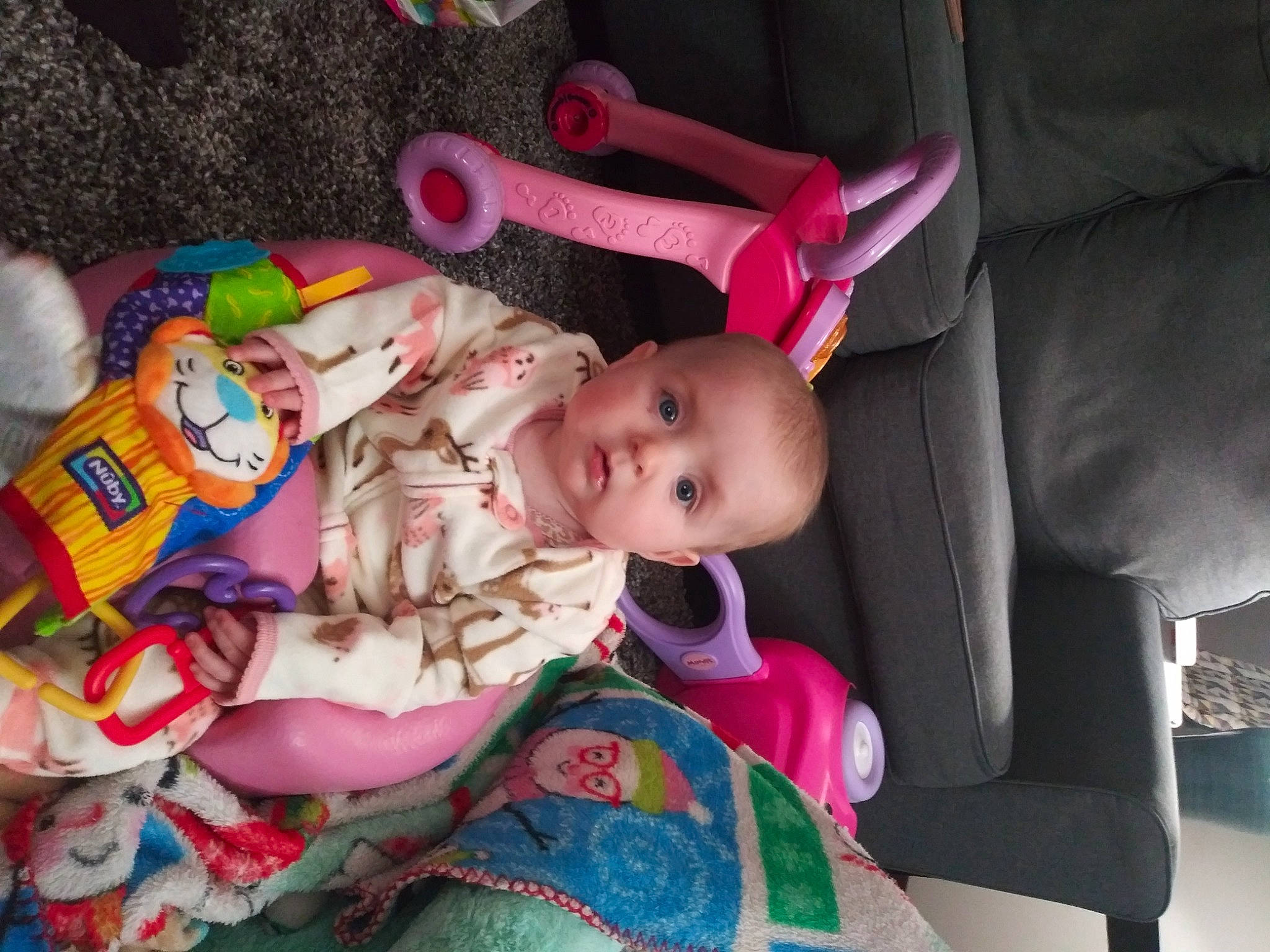 Lillianna joined the competition — help win amazing prizes! baby, baby_carriage, baby_products, baby_toddler_clothing, baby_toys, carmine, cheek, child, comfort, eye, fun, head, mammal, person, pink, room, skin, textile, toddler, toy