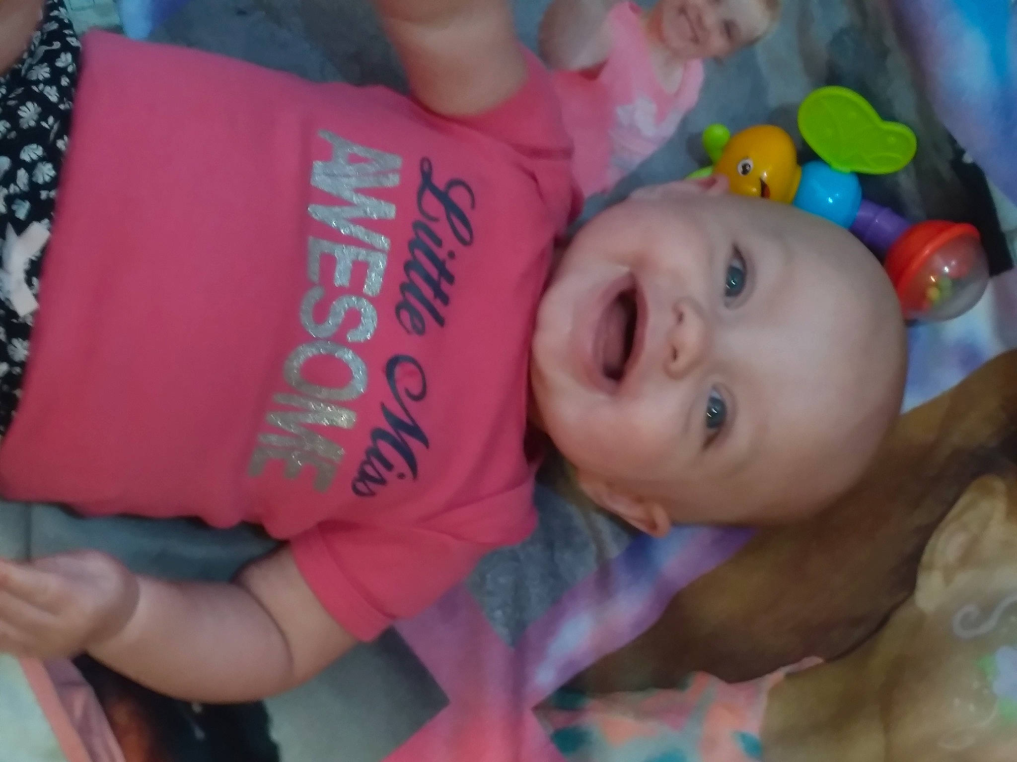 Alivia joined the competition — help win amazing prizes! baby, baby_toddler_clothing, cheek, facial_expression, finger, fun, happy, human_body, iris, joy, lip, mouth, nose, organ, person, pink, product, skin, sleeve, smile