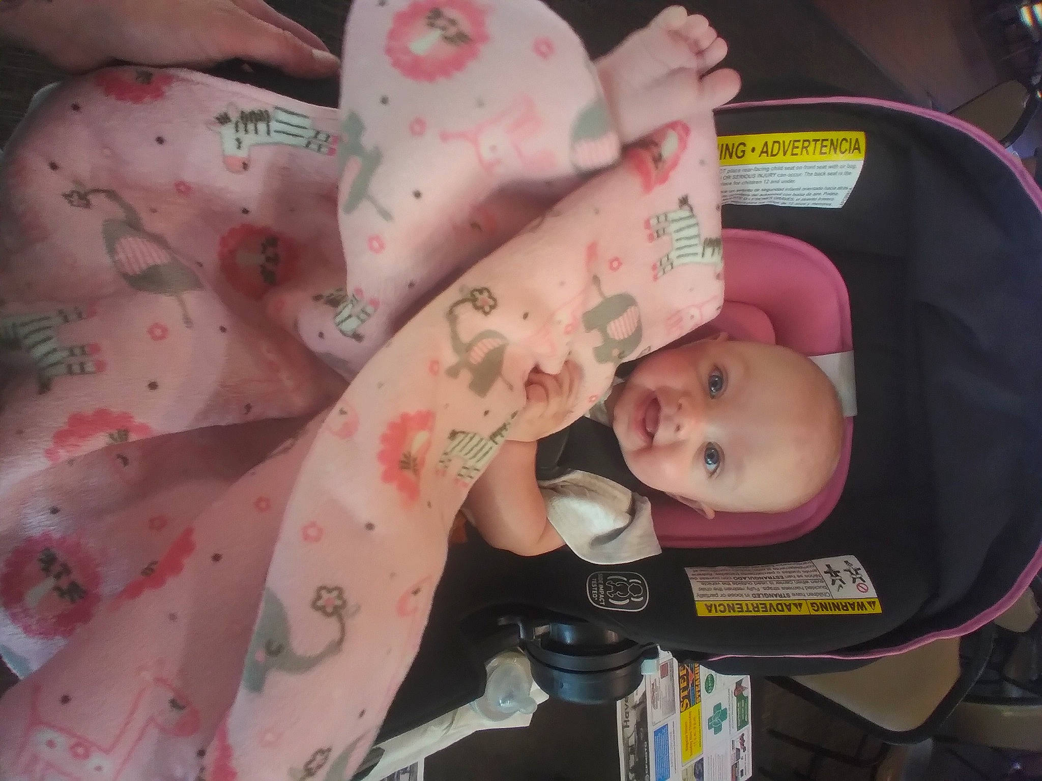 Alivia joined the competition — help win amazing prizes! baby, baby_carriage, baby_products, baby_safety, baby_toddler_clothing, cheek, child, comfort, human_body, linens, pattern, person, pink, skin, toddler