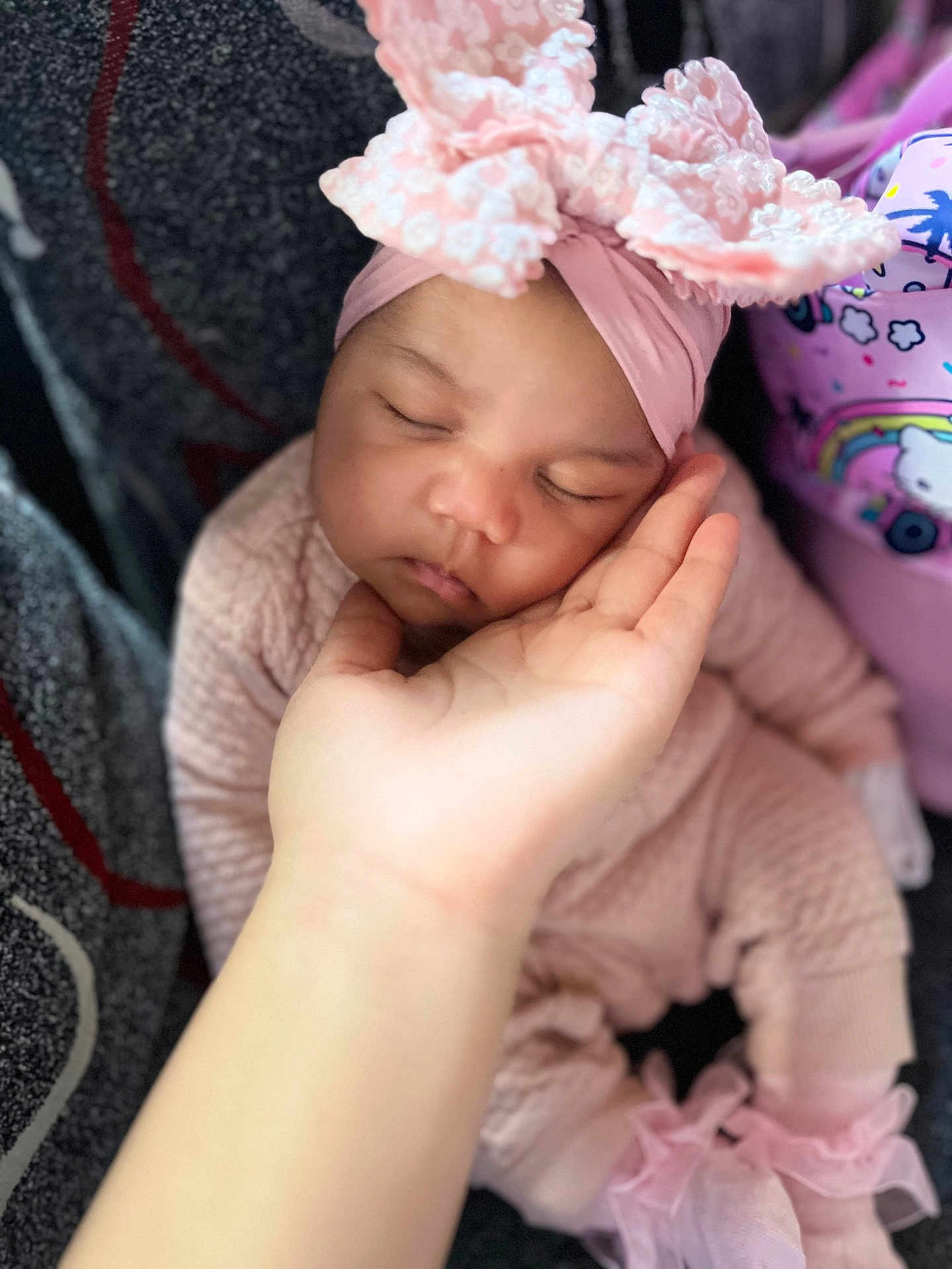 Stori joined the competition — help win amazing prizes! baby, sleeping, hand, pink, headband, flower, infant, cute, soft, clothing, toddler, peaceful, portrait, closeup, child, adorable, resting, delicate, human, skin