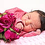 Leya participe au concours pour gagner de l'argent avec cette photo : newborn, baby, sleeping, pink_clothing, roses, flowers, soft_blanket, closeup, infant, peaceful, cute, portrait, resting, hand, fingertips, face, skin, head, hair, cozy