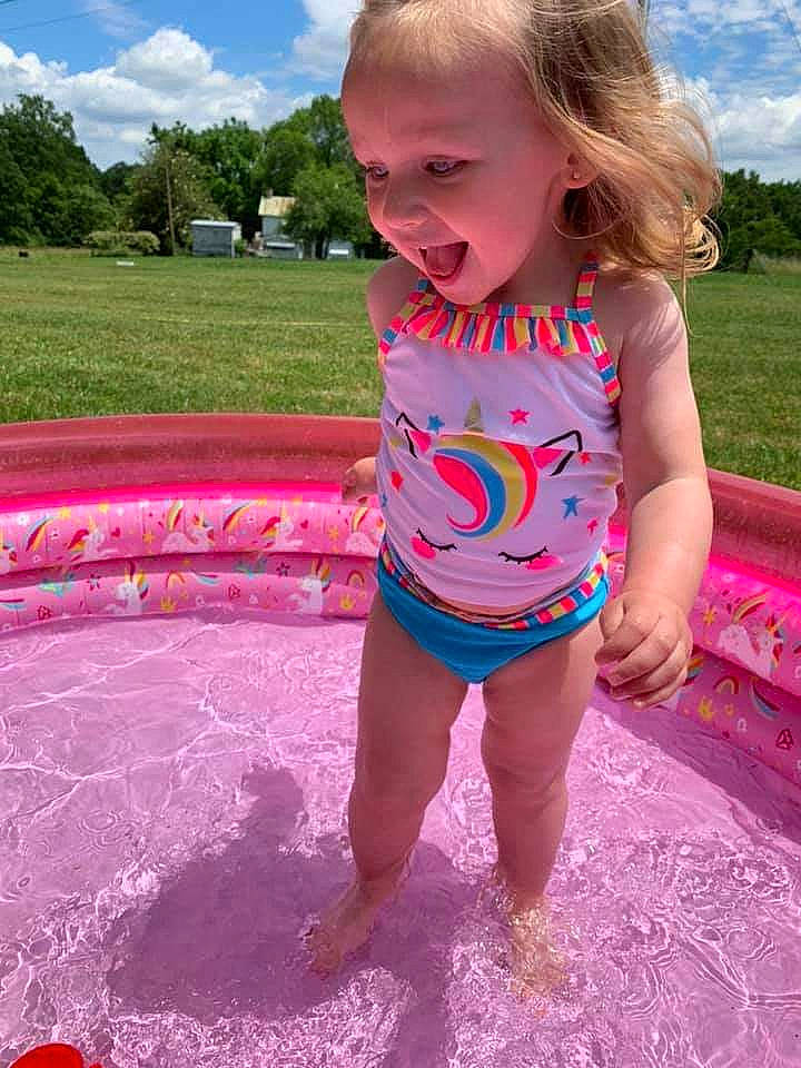 Haven Grace joined the competition — help win amazing prizes! child, fun, grass, leisure, person, pink, play, recreation, smile, summer, toddler, vacation, water