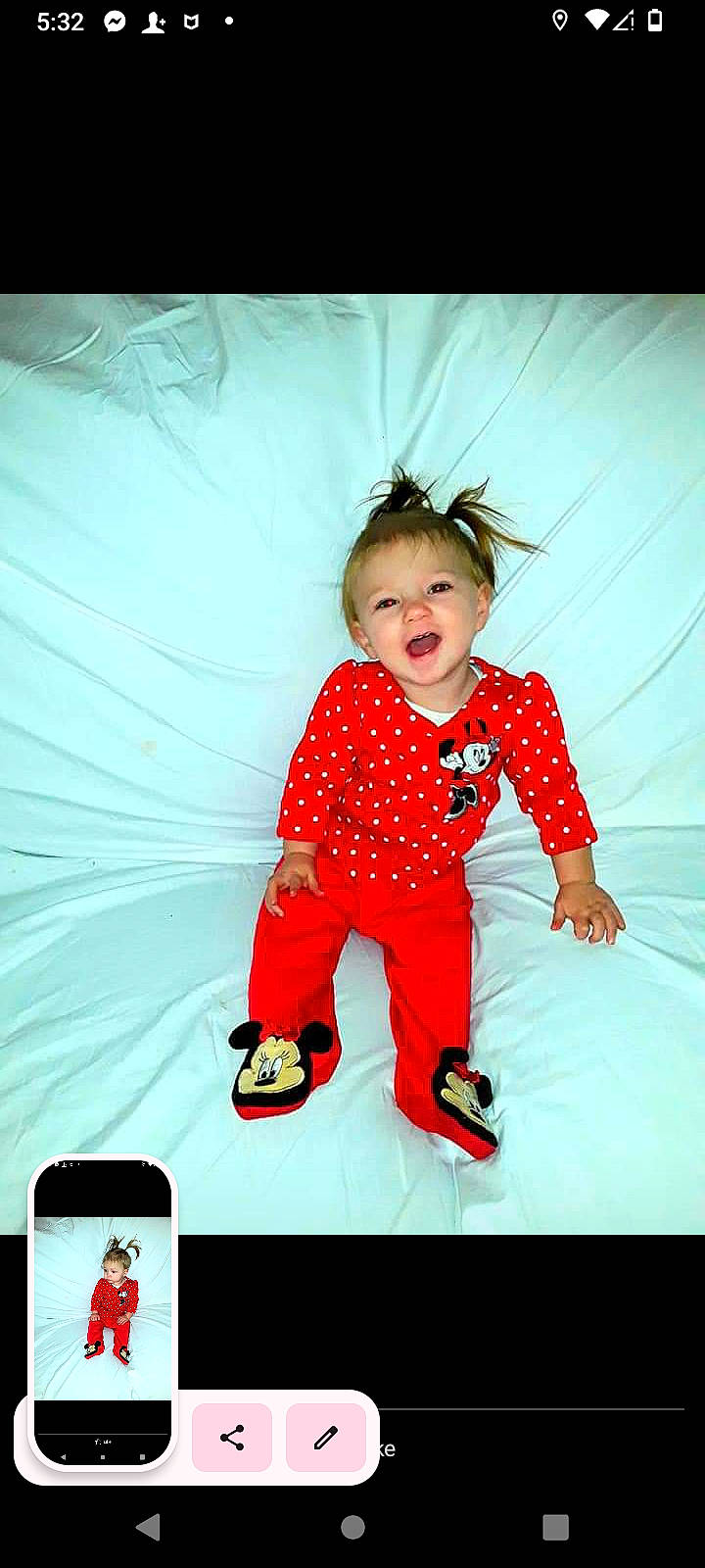 Mayble is registered to the contest to win money with this photo: baby, baby_toddler_clothing, child, electric_blue, flash_photography, flooring, font, fun, gesture, happy, leisure, magenta, pattern, person, play, recreation, red, sitting, sleeve, smile