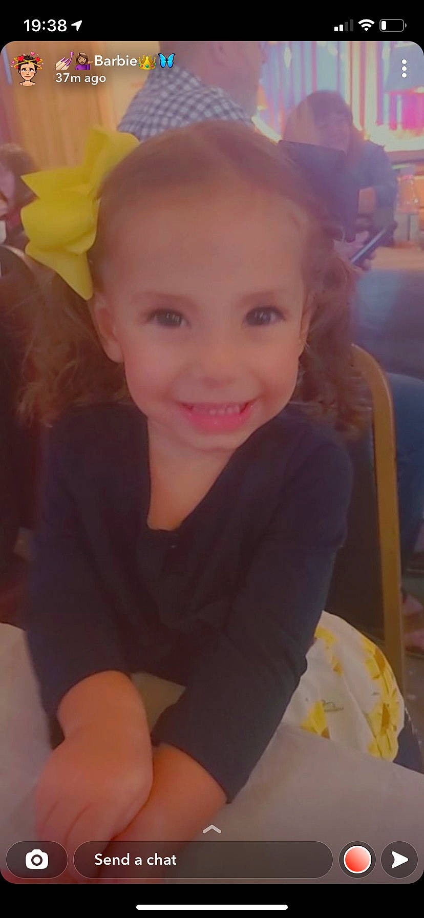 Kaiya is registered to the contest to win money with this photo: chair, cheek, eye, eyebrow, forehead, hair, hairstyle, happy, head, human_body, iris, joy, lip, mouth, neck, nose, person, shoulder, skin, smile