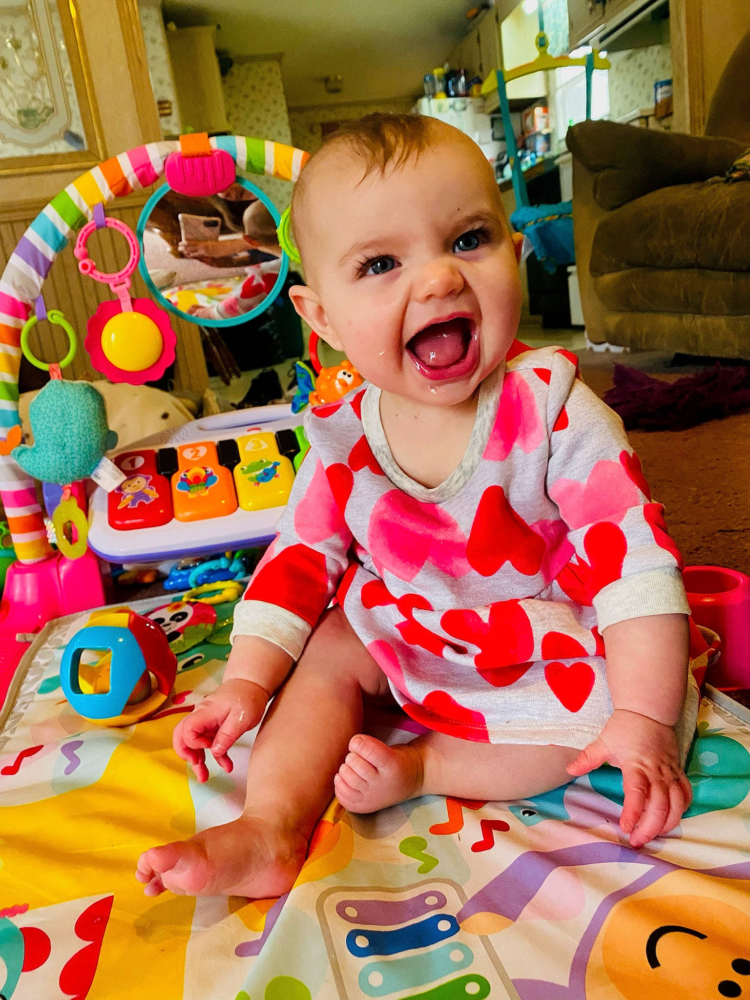 Aurora joined the competition — help win amazing prizes! baby, baby_playing_with_toys, baby_products, baby_toddler_clothing, child, event, facial_expression, fun, happy, head, leisure, party, people, person, play, product, room, sitting, smile, toddler