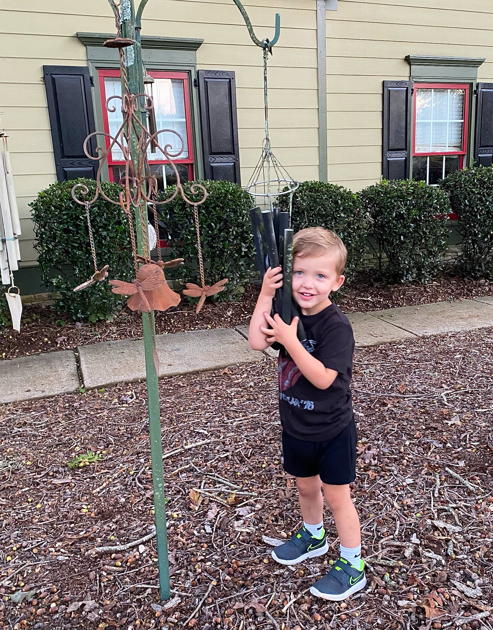 Kasen joined the competition — help win amazing prizes! child, fun, garden, grass, green, house, joy, landscaping, lawn, leisure, people_in_nature, person, plant, play, pole, shorts, shrub, sidewalk, soil, t_shirt