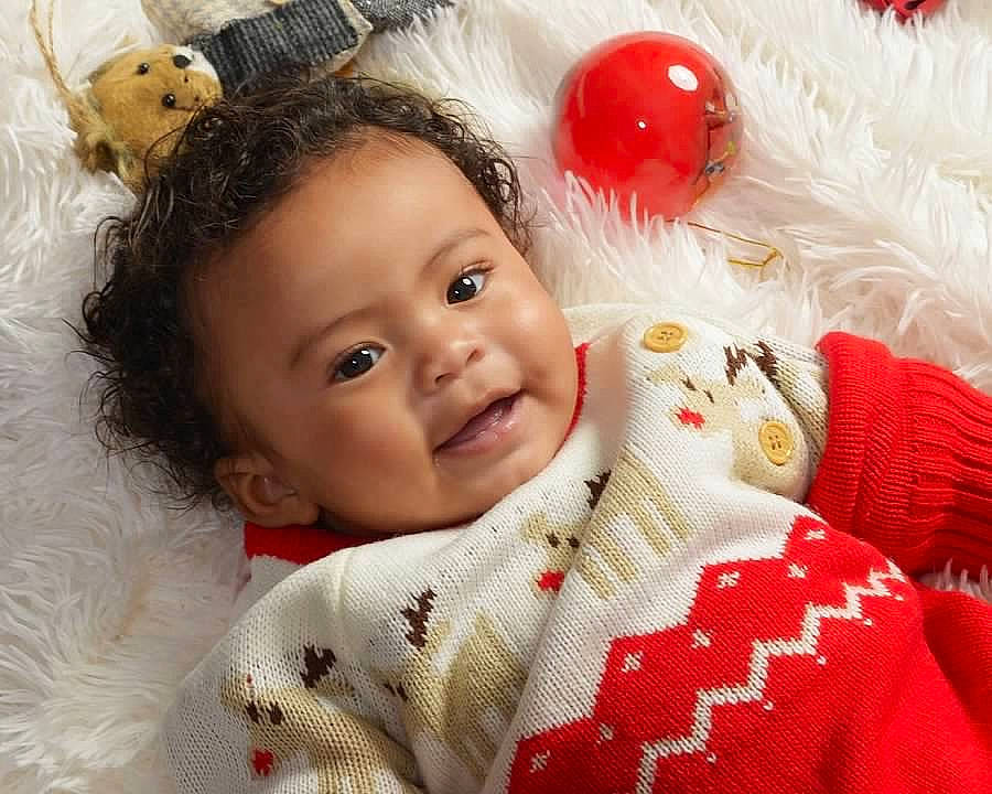 Jem joined the competition — help win amazing prizes! baby, baby_toddler_clothing, baby_toys, cheek, child, christmas, eye, fur, iris, person, plush, stuffed_toy, sweater, textile, toddler, toy, wool, woolen