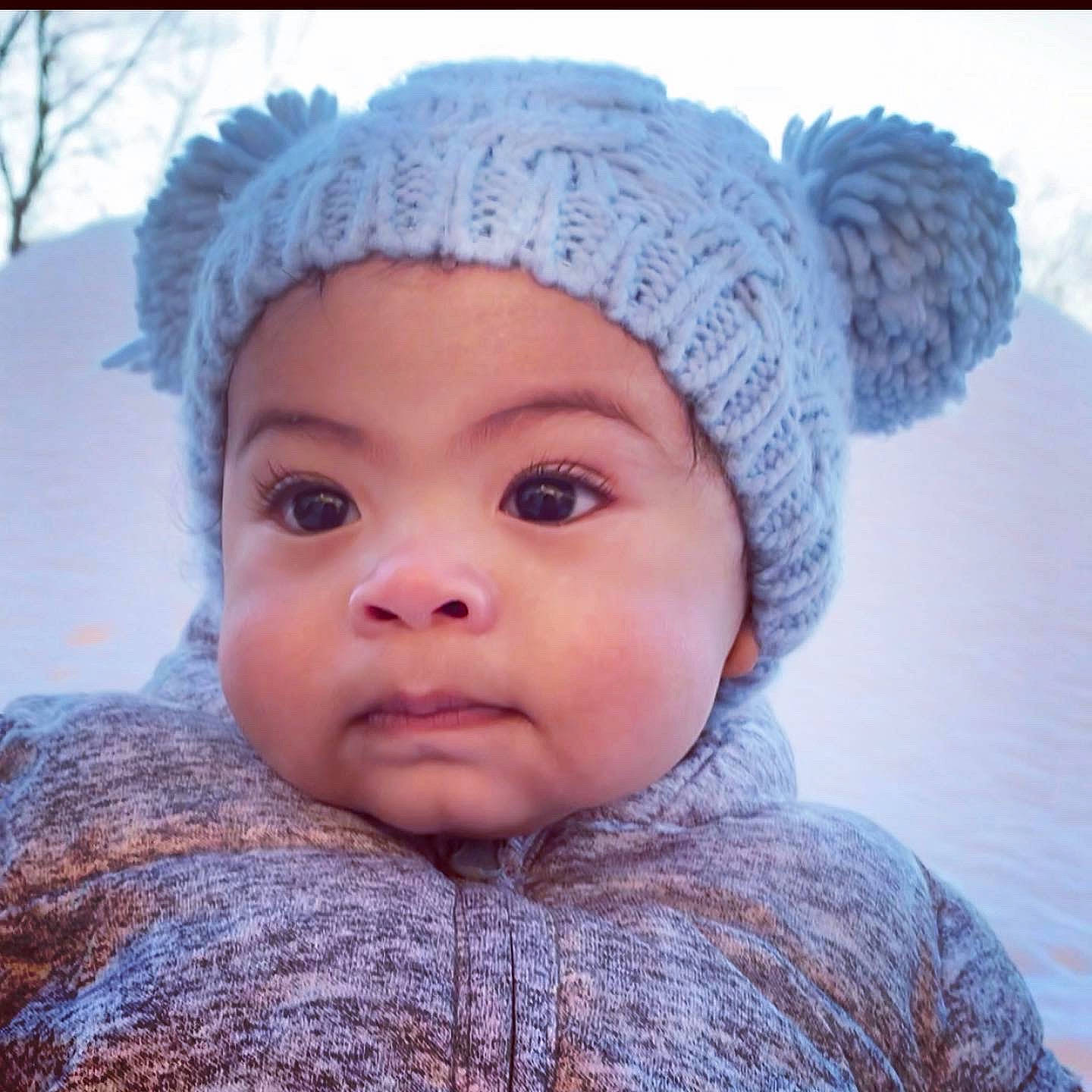 Jem joined the competition — help win amazing prizes! baby_toddler_clothing, bonnet, cheek, child, eyebrow, forehead, headgear, headwear, iris, knit_cap, knitting, lip, nose, organ, person, photography, skin, textile, toddler, winter