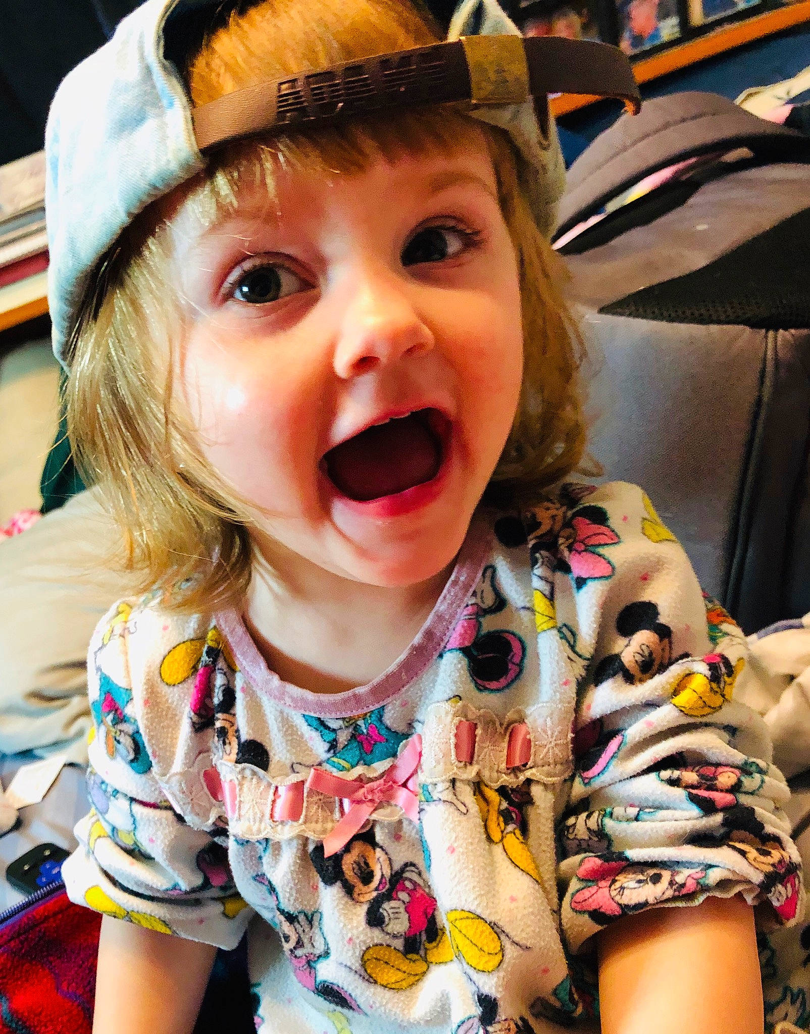 Audriana is registered to the contest to win money with this photo: child, fun, girl, happiness, headwear, mouth, organ, person, product, skin, smile, surprise, toddler