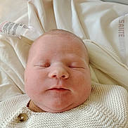 Jules participe au concours pour gagner de l'argent avec cette photo : newborn, baby, sleeping, knitted_sweater, blanket, soft_texture, closeup, infant, peaceful, cute, portrait, indoors, resting, young_child, head, face, skin, button, warm, cozy