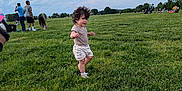 Attila is registered to the contest to win money with this photo: child, toddler, grass, outdoor, park, people, sky, clouds, greenery, walking, summer, casual_clothing, curly_hair, nature, daylight, recreation, family, fun, leisure, field