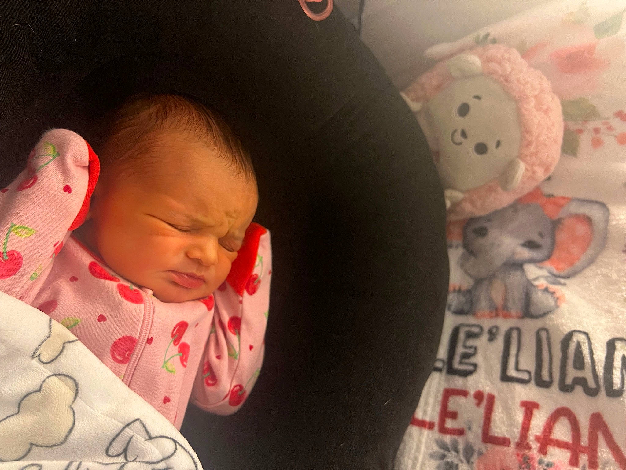 Leliana is registered to the contest to win money with this photo: baby, baby_products, baby_toddler_clothing, bedtime, carmine, child, comfort, happy, linens, mouth, person, pink, plush, room, sitting, skin, sorrow, stuffed_toy, teddy_bear, textile