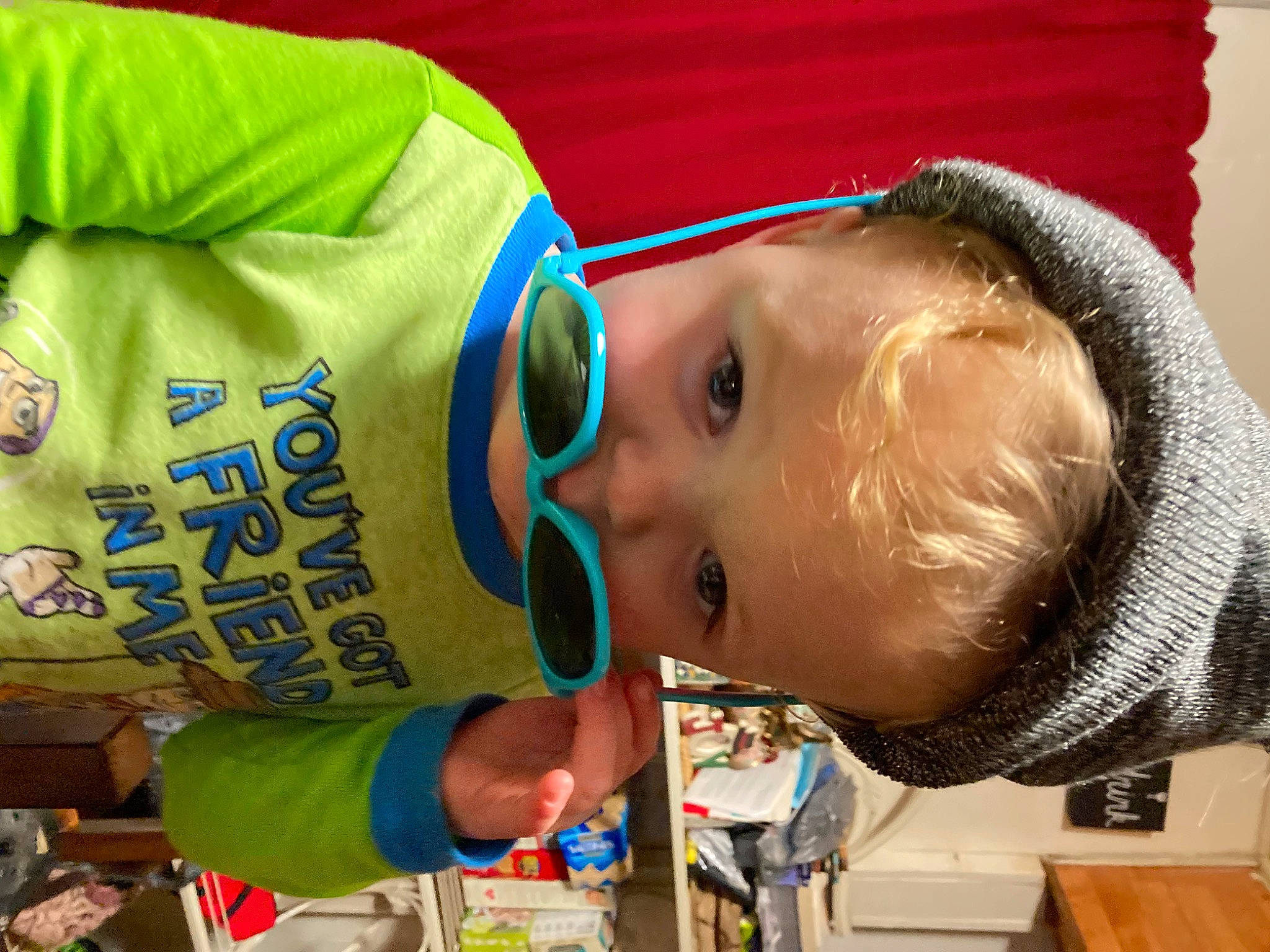 Devon joined the competition — help win amazing prizes! baby, child, facial_expression, fun, happy, leisure, person, personal_protective_equipment, t_shirt, toddler