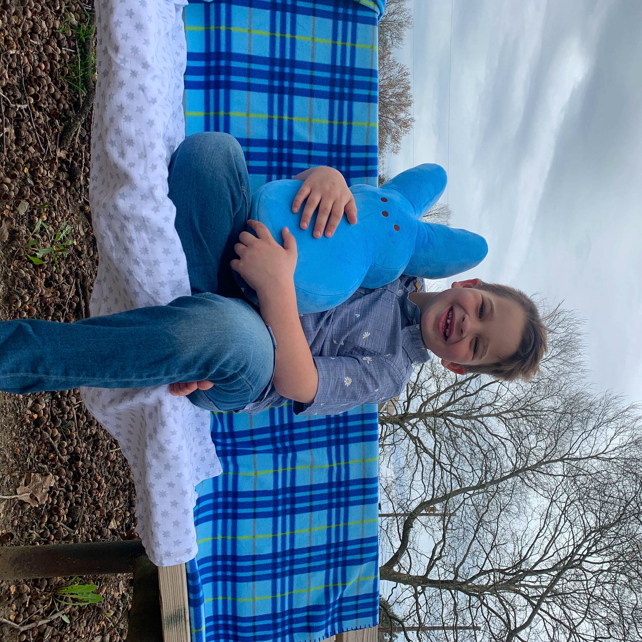 Paxton joined the competition — help win amazing prizes! blue, child, cool, design, happy, joy, love, pattern, person, photography, plaid, plant, tartan, textile, tree, vacation