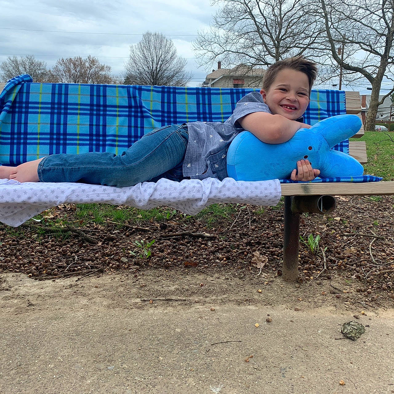 Paxton joined the competition — help win amazing prizes! blue, child, grass, joy, leg, leisure, person, play, sitting, toddler, tree, vacation