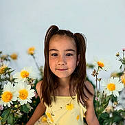 Ashley a rejoint le concours — aidez-le/la à gagner de superbes lots ! child, girl, flower, yellow_dress, pigtails, smile, portrait, outdoor, nature, plants, greenery, blossom, spring, sunlight, cute, happy, young, face, person, garden