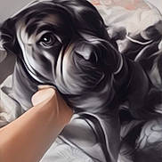 Dotti joined the competition — help win amazing prizes! animal, bed, black_dog, blanket, close_up, comfort, companion, cute, dog, domestic_animal, fur, hand, indoor, pet, puppy, resting, snout, soft_light, wrinkles, young_dog