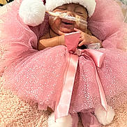Ainhoa joined the competition — help win amazing prizes! baby, blanket, bow, child, christmas, dress, face, holiday, hospital, indoors, infant, medical_tube, newborn, pink, portrait, santa_hat, sleeping, sparkles, tutu, wrapped