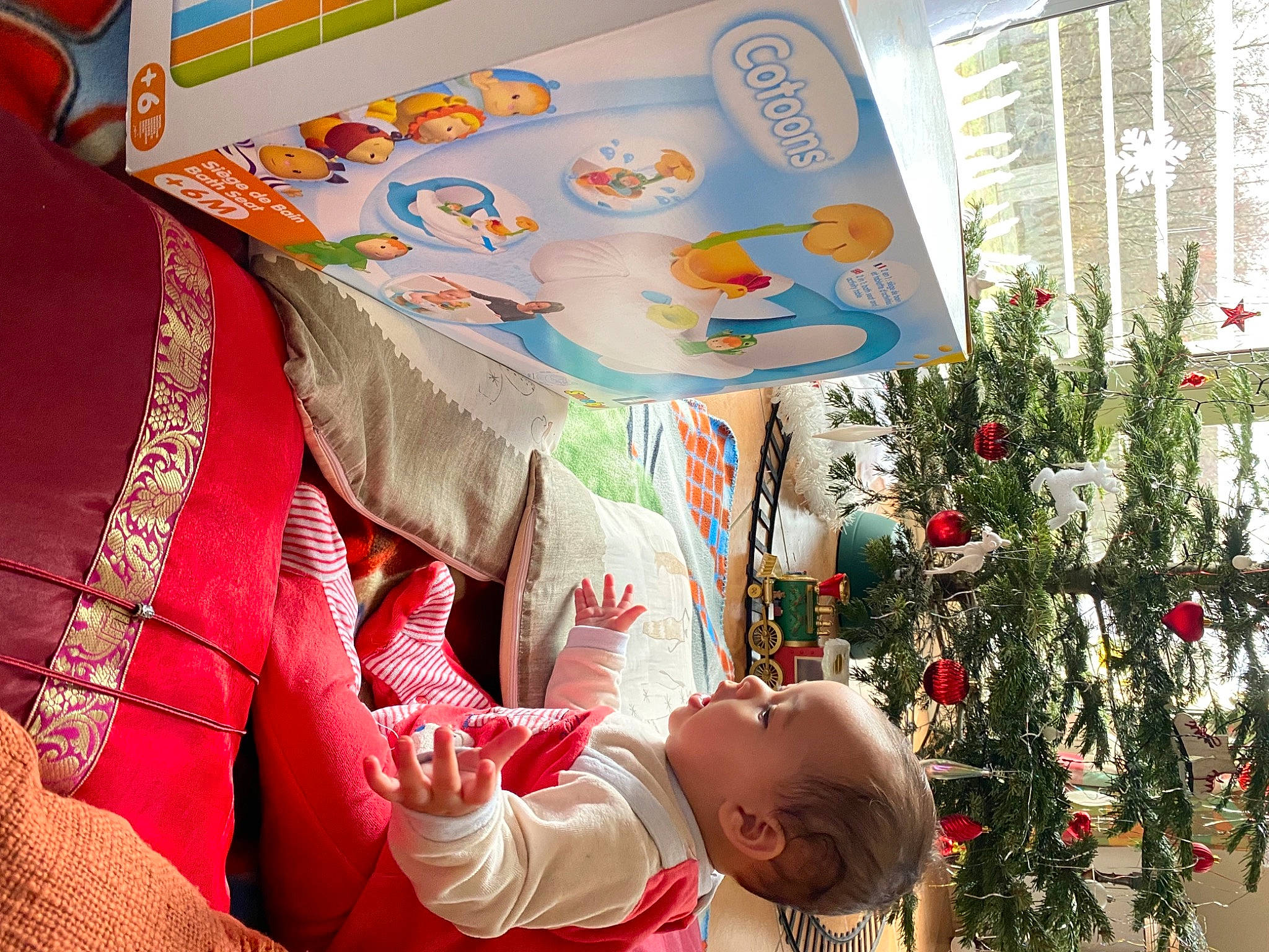 Sola participe au concours pour gagner de l'argent avec cette photo : art, carmine, child, christmas_decoration, christmas_ornament, event, happy, holiday, holiday_ornament, interior_design, leisure, linens, organism, ornament, pattern, person, plant, room, toddler, tree