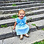 Elena participe au concours pour gagner de l'argent avec cette photo : blue_dress, casual, child, concrete, cute, daylight, feet, girl, golden_sandals, greenery, hair_bows, happy, legs, outdoor, plants, portrait, sitting, smile, stone_steps, young