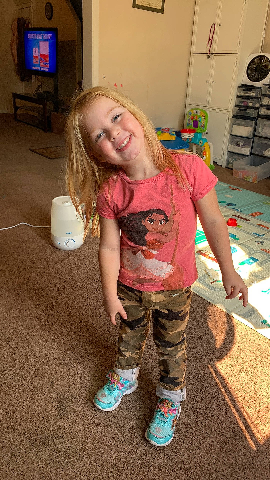 Rayven joined the competition — help win amazing prizes! arm, baby_toddler_clothing, child, floor, flooring, fun, hair, hairstyle, human_leg, joint, joy, knee, leg, person, sleeve, smile, sock, standing, t_shirt, thigh