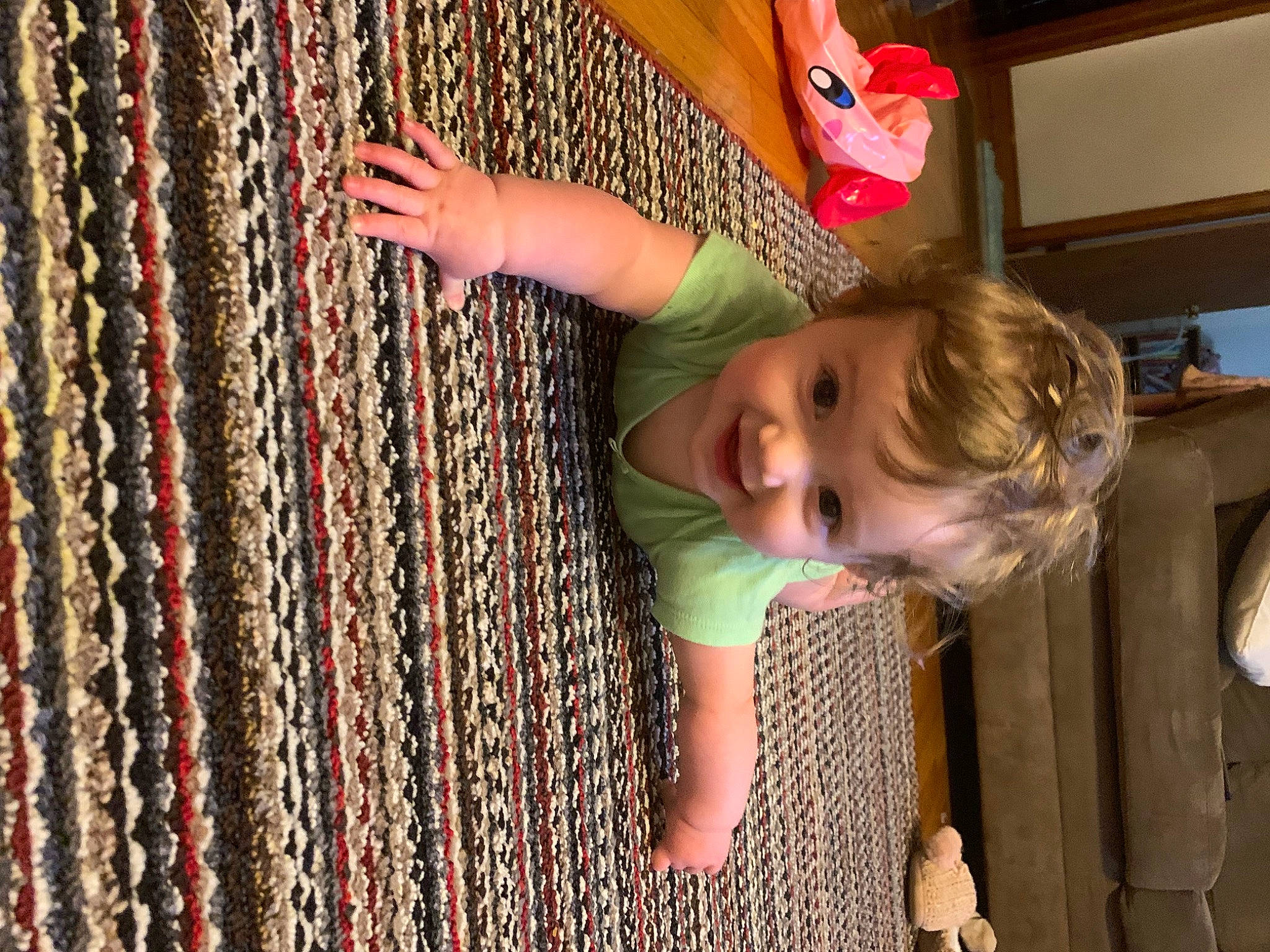 Brooklyn joined the competition — help win amazing prizes! baby_toddler_clothing, child, flooring, fun, happy, joy, leisure, pattern, person, play, product, room, smile, t_shirt, thread, toddler, wood, wool, woven_fabric