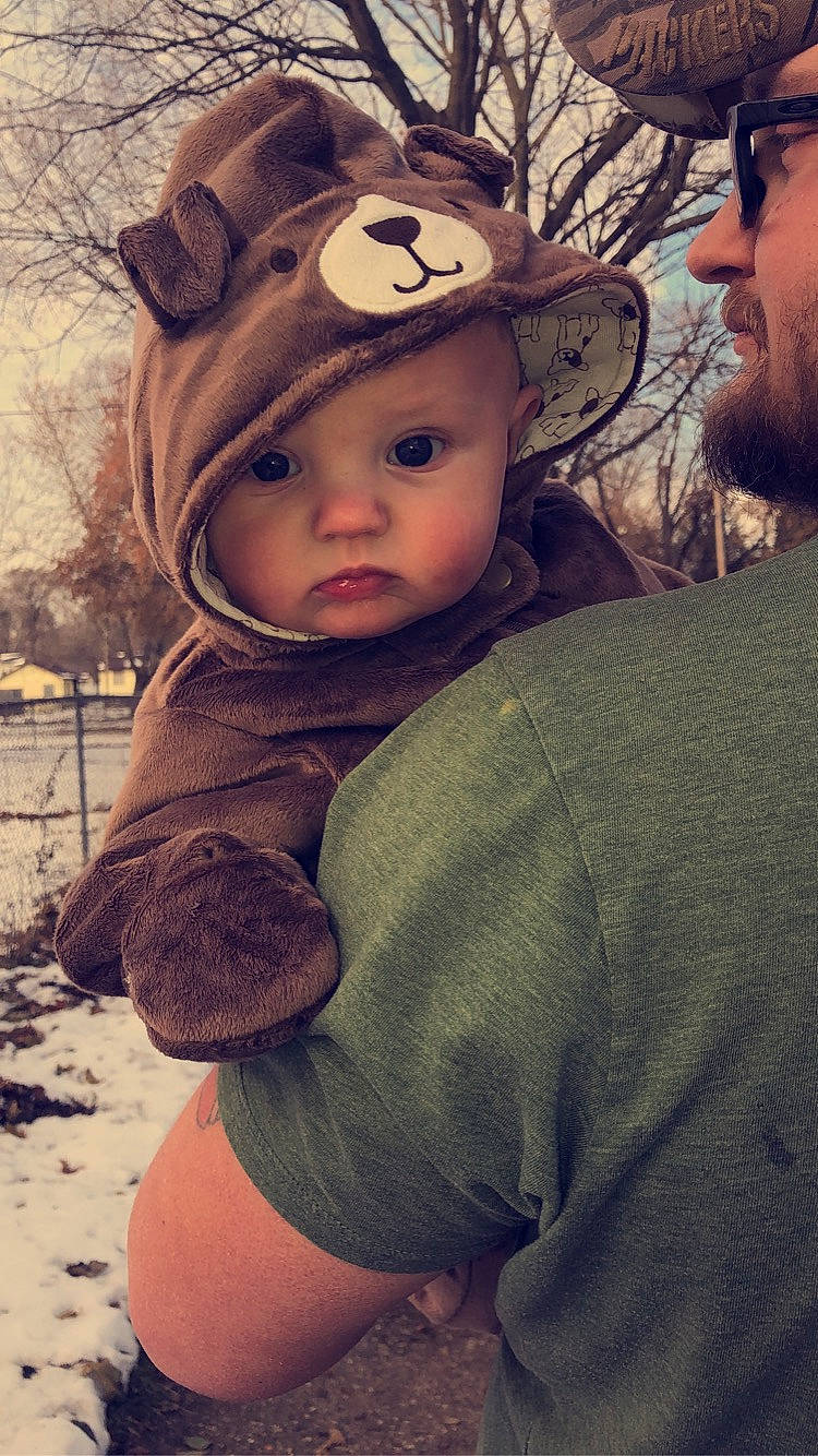 Brett joined the competition — help win amazing prizes! baby, cheek, child, hat, headgear, headwear, person, smile, teddy_bear, toddler