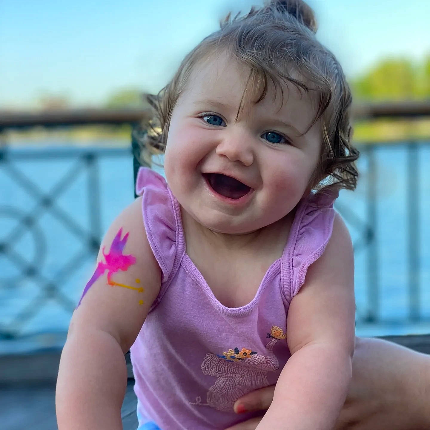 Gwendolyn is registered to the contest to win money with this photo: baby, baby_toddler_clothing, cheek, child, fun, grass, happy, iris, joy, leisure, lip, nose, people_in_nature, person, pink, skin, sky, sleeve, smile, toddler