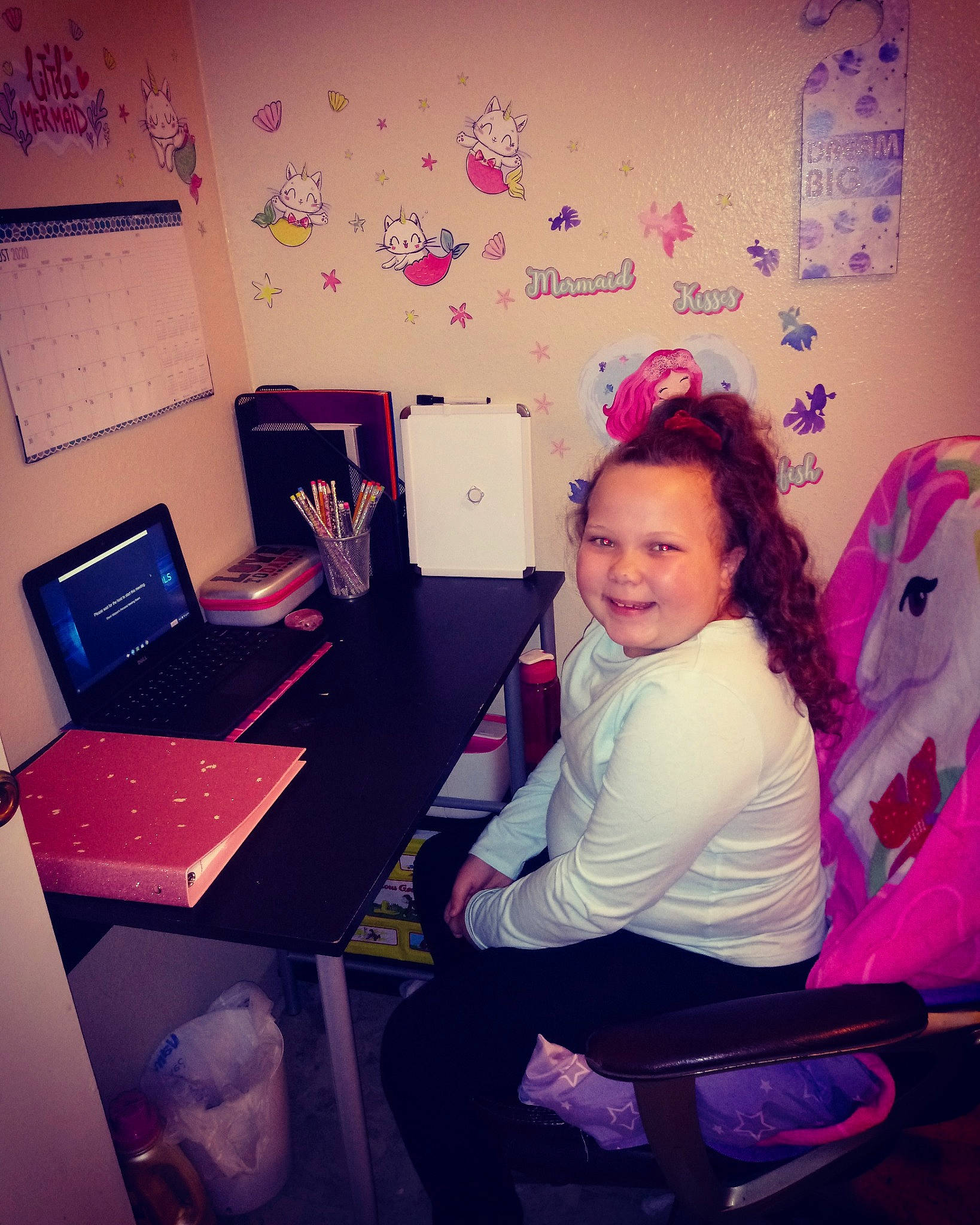 Calliope is registered to the contest to win money with this photo: art, child, ear, fun, furniture, happy, illustration, joy, long_hair, magenta, person, photography, pink, plant, play, purple, room, sitting, space, technology