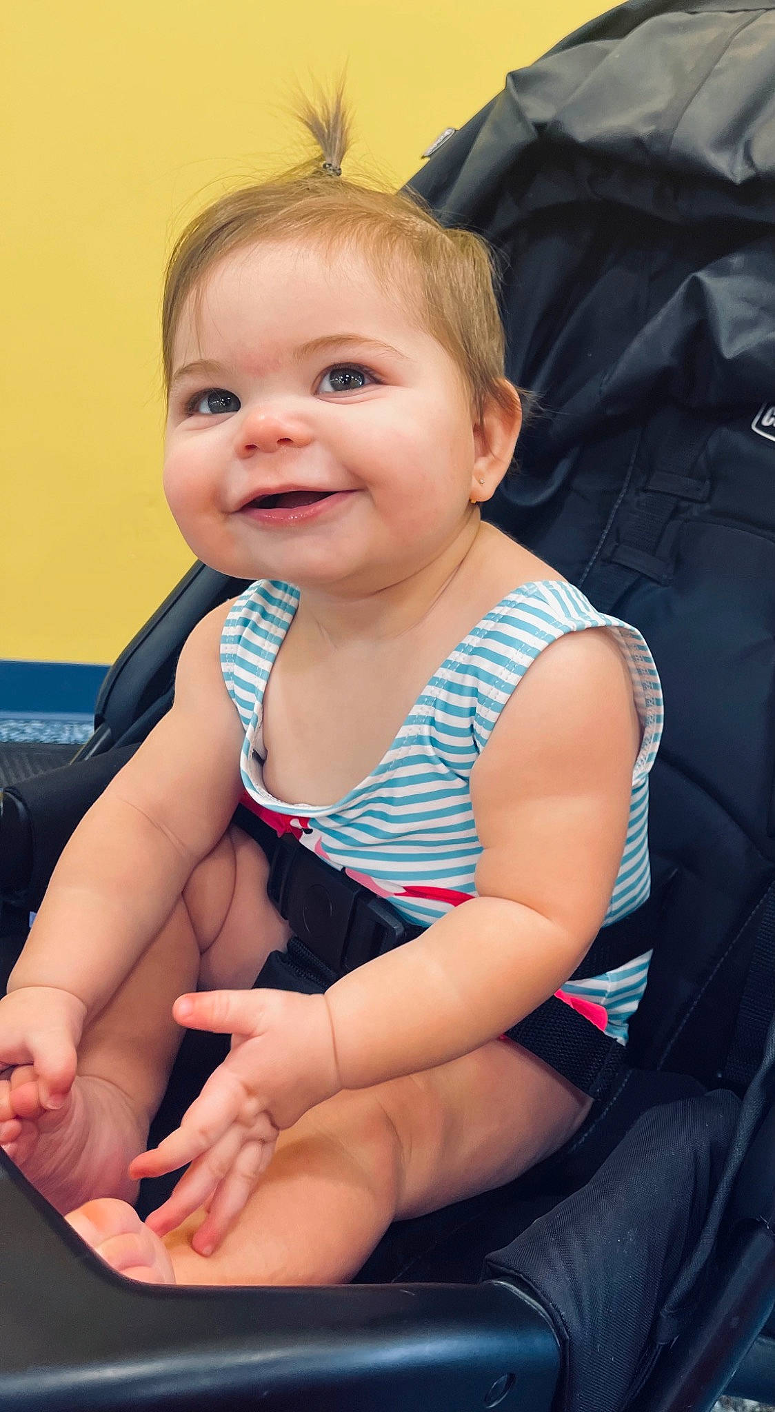 Ella joined the competition — help win amazing prizes! arm, baby, baby_toddler_clothing, blond, cheek, child, elbow, eye, facial_expression, finger, fun, happy, iris, joy, person, product, sitting, skin, smile, thigh