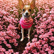 Lil Mama joined the competition — help win amazing prizes! adorable, animal_portrait, bow_tie, canine, close_up, colorful, cute, dog, flora, flower_field, garden, grass, nature, outdoor, pet, pet_clothing, pink_flowers, small_dog, spring, summer