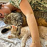 Iggy a rejoint le concours — aidez-le/la à gagner de superbes lots ! woman, cat, kitten, sleeping, bed, floral_dress, cuddling, resting, tabby_cat, cozy, indoor, pajamas, arm, blanket, paw, feline, peaceful, relaxed, cute, domestic