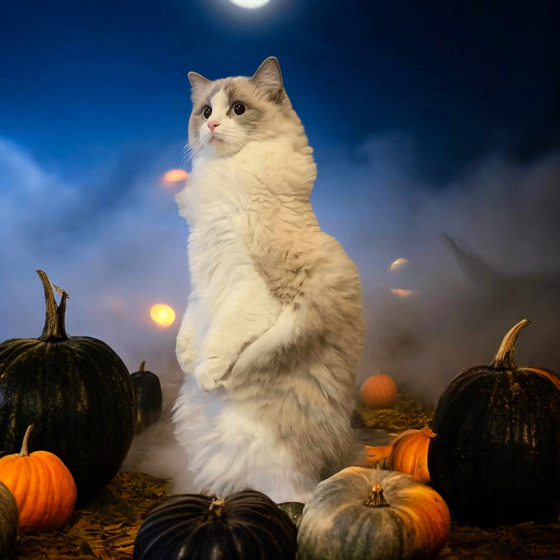 Taylita participe au concours pour gagner de l'argent avec cette photo : angora, animal, astronomy, cat, countryside, food, gourd, kitten, manx, moon, nature, night, outdoors, person, pet, plant, produce, pumpkin, squash, vegetable