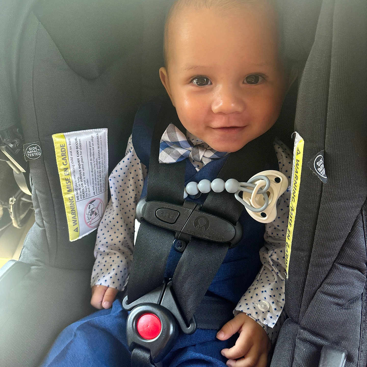 Jasiahas joined the competition — help win amazing prizes! baby, blue_vest, bow_tie, car_seat, child, child_safety, clothing, cute, face, hands, happy, indoors, infant, polka_dot_shirt, portrait, safety_harness, seatbelt, smile, toddler, young_child