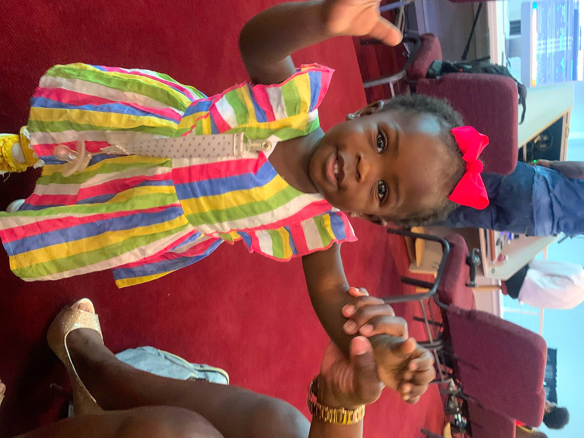 Dakotah joined the competition — help win amazing prizes! adaptation, child, cool, elbow, event, facial_expression, fun, happy, hat, human_leg, leisure, pattern, person, room, shorts, sitting, t_shirt, thigh, tradition, trunk