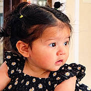 Aaliyah joined the competition — help win amazing prizes! child, toddler, girl, portrait, face, hair, pigtails, dress, flower_pattern, black_dress, cute, indoor, expression, eyes, skin, young_child, person, fashion, closeup, adorable