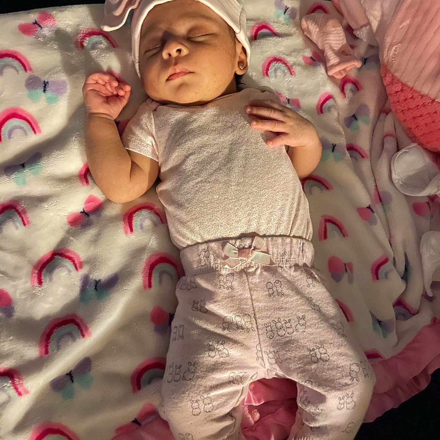 Makayla joined the competition — help win amazing prizes! arm, baby, baby_sleeping, baby_toddler_clothing, bed, bed_sheet, bedding, comfort, eye, head, human_body, linens, pattern, pink, skin, sleeve, t_shirt, textile, thigh, toddler