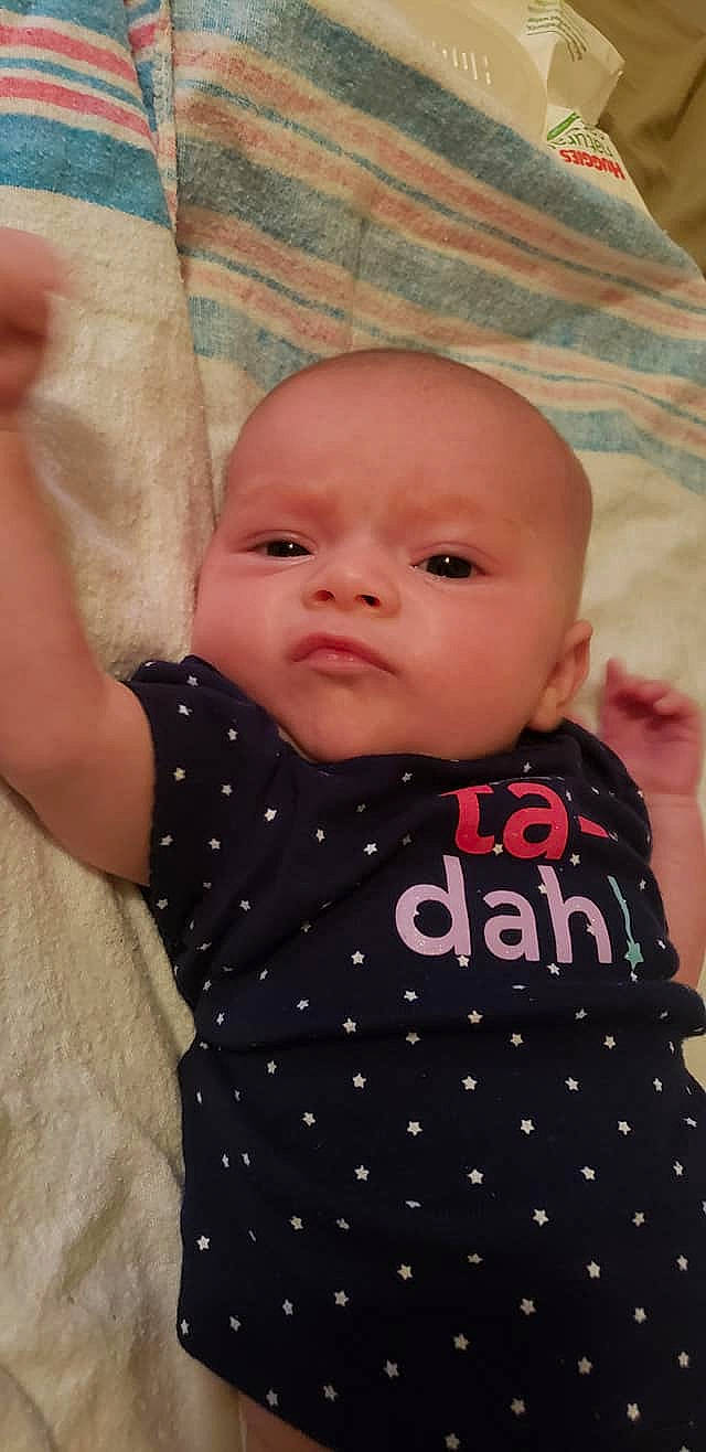 Jacelynn joined the competition — help win amazing prizes! baby, baby_toddler_clothing, cheek, child, design, eye, face, head, iris, lip, nose, pattern, person, skin, toddler