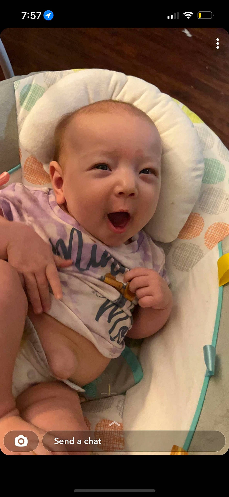 Adrianne is registered to the contest to win money with this photo: baby, cheek, child, comfort, eye, face, finger, happy, head, human_body, mammal, mouth, nose, organ, person, product, skin, smile, textile, thigh