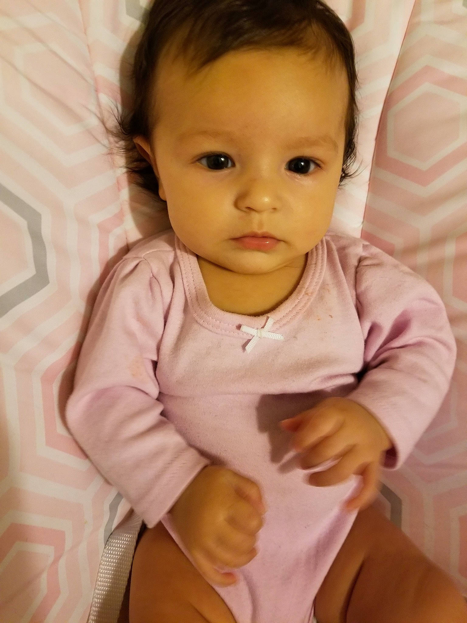 Shelby joined the competition — help win amazing prizes! baby, brown_hair, cheek, child, chin, eye, face, head, lip, nose, person, pink, skin, smile, standing, toddler