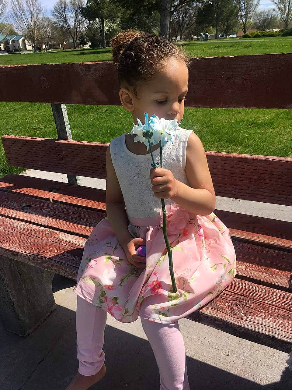 Aubriella Olivia joined the competition — help win amazing prizes! baby, baby_products, baby_toddler_clothing, bench, botany, child, fun, grass, happy, leisure, outdoor_bench, outdoor_furniture, person, plant, recreation, sandal, sitting, spring, thigh, toddler