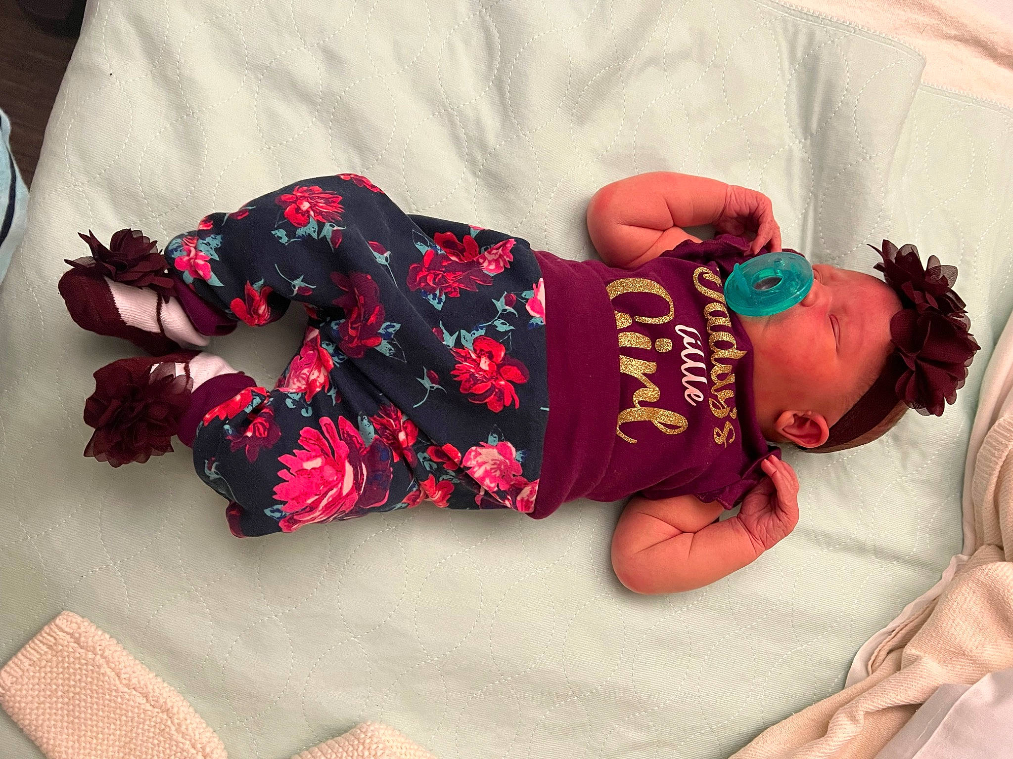 Aria Nevaeh joined the competition — help win amazing prizes! arm, baby_toddler_clothing, child, comfort, doll, dress, headgear, human_body, leg, linens, magenta, pattern, person, pink, sleeve, sock, sportswear, t_shirt, thigh, toy