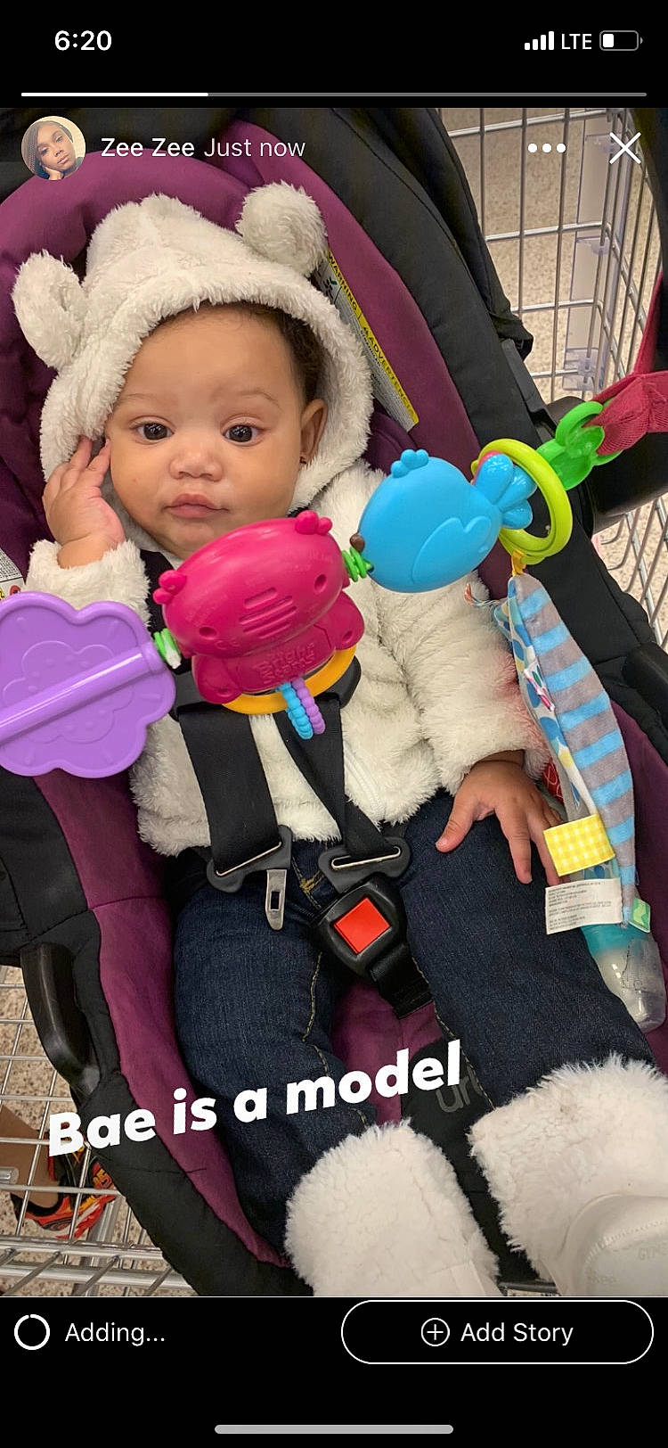Khloee is registered to the contest to win money with this photo: baby, baby_carriage, baby_in_car_seat, baby_products, car_seat, child, person, play, product, toddler, violet