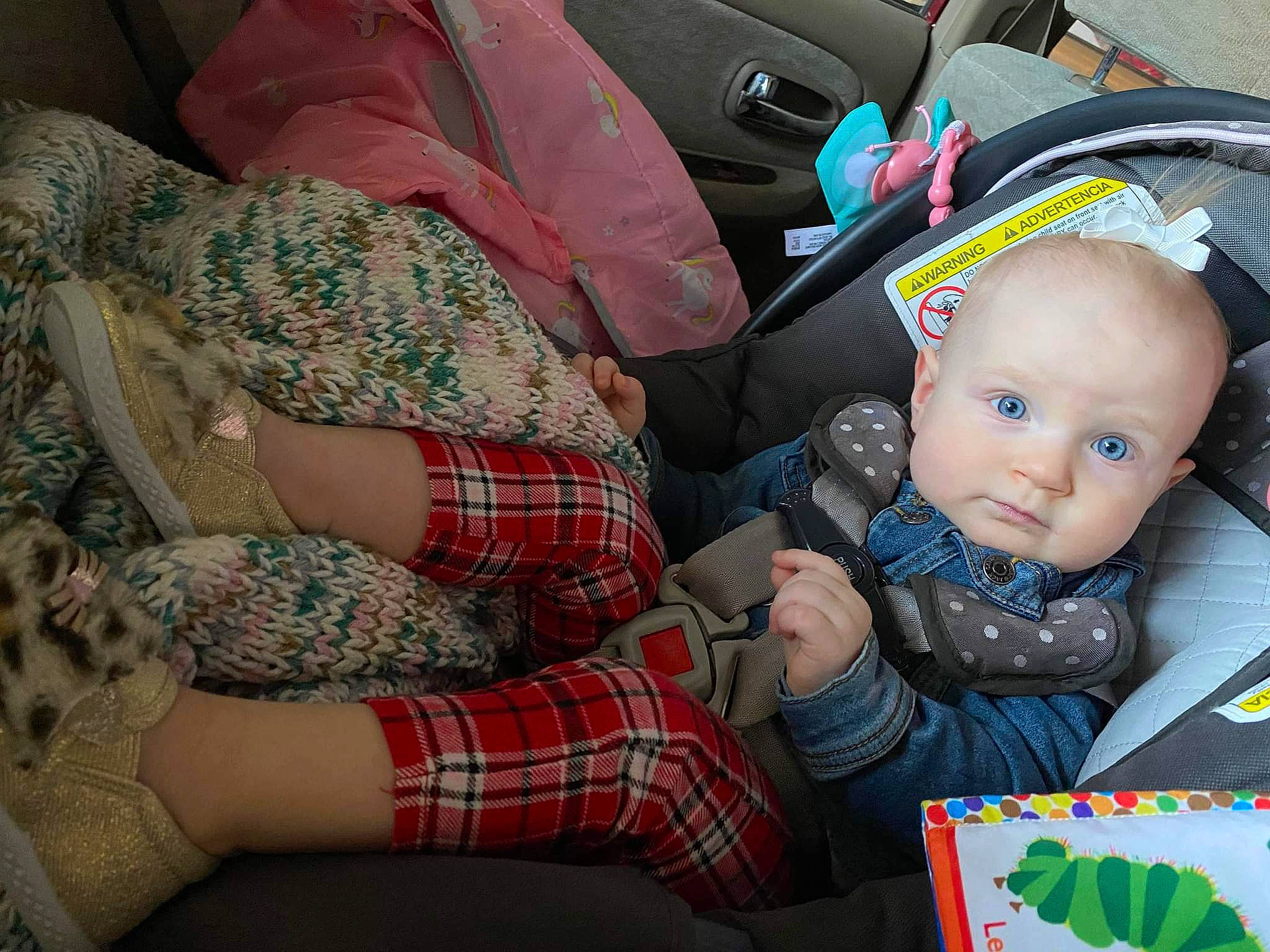 Mae joined the competition — help win amazing prizes! baby, baby_carriage, baby_products, baby_toddler_clothing, car_seat, car_seat_cover, comfort, design, fun, green, human_leg, lap, pattern, person, plaid, sitting, tartan, textile, thigh, toddler