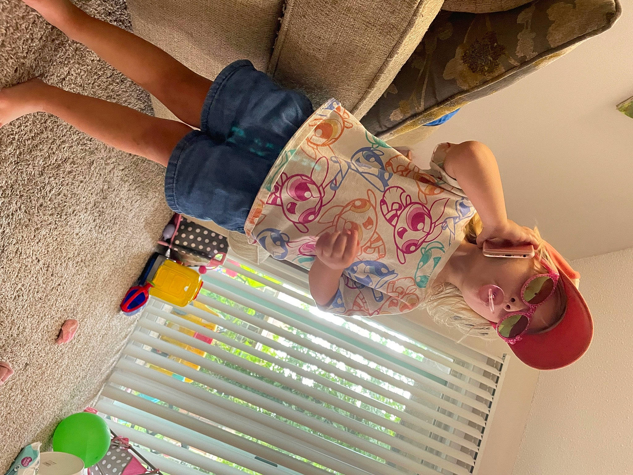 Jazlynn is registered to the contest to win money with this photo: child, denim, eyewear, fashion_accessory, fashion_design, finger, foot, fun, human_leg, nail, pattern, peach, person, sleeve, sunglasses, textile, thigh, thumb, visual_arts, waist