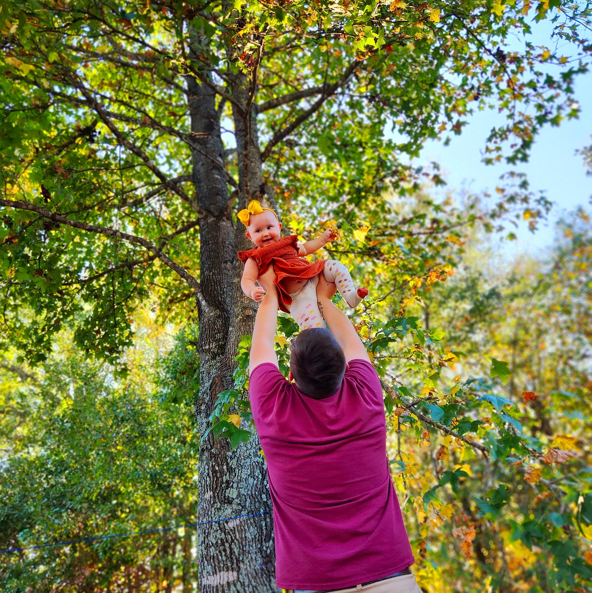 Rexleigh Elora-grace Dover is registered to the contest to win money with this photo: branch, deciduous, forest, fun, grass, happy, joy, leaf, leisure, natural_landscape, people_in_nature, person, recreation, sky, t_shirt, temperate_broadleaf_and_mixed_forest, travel, tree, trunk, woodland