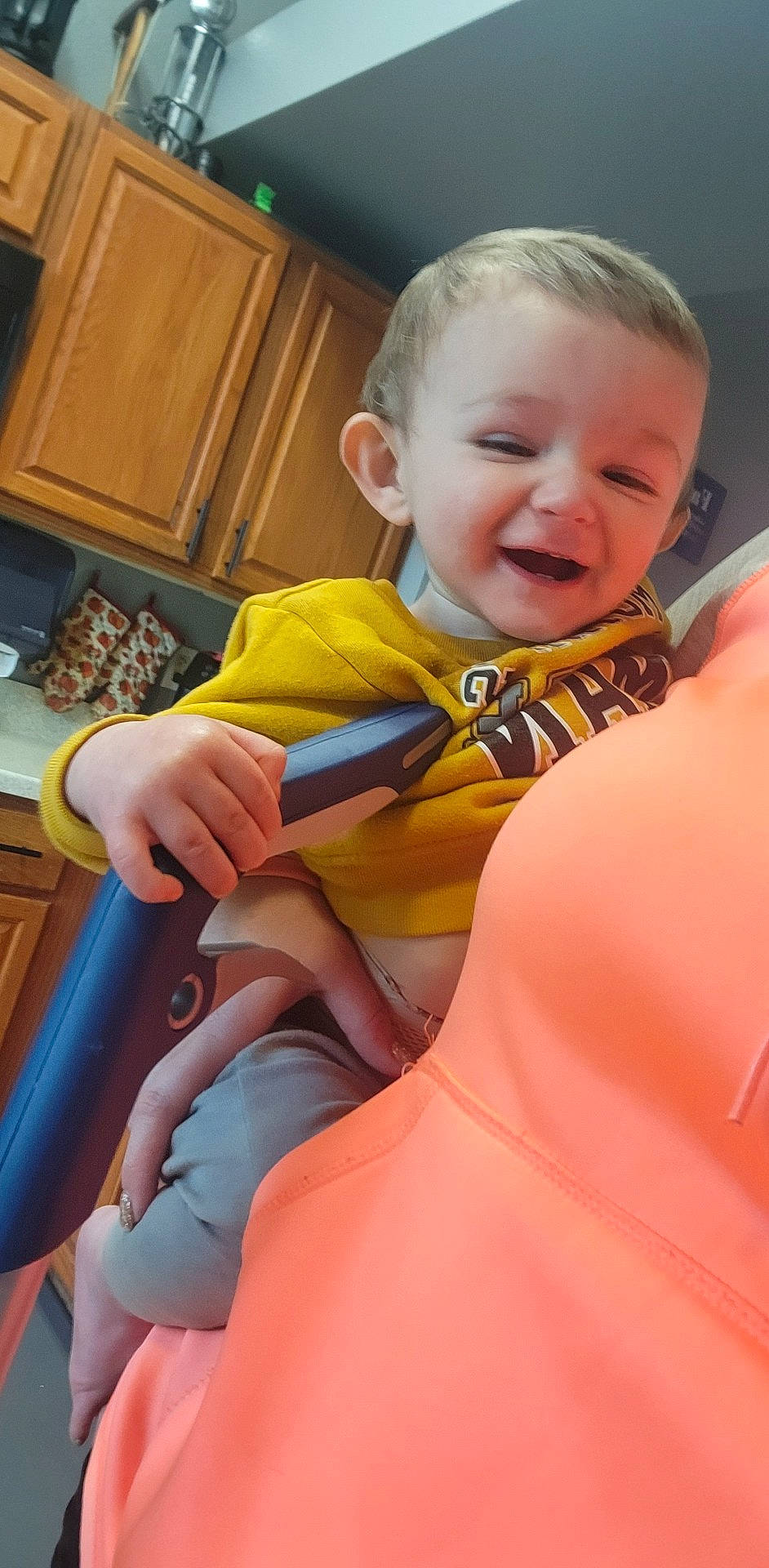 Craig joined the competition — help win amazing prizes! baby, baby_products, baby_toddler_clothing, blond, cabinetry, cheek, child, comfort, eye, finger, fun, happy, iris, mouth, nose, orange, person, personal_protective_equipment, skin, smile