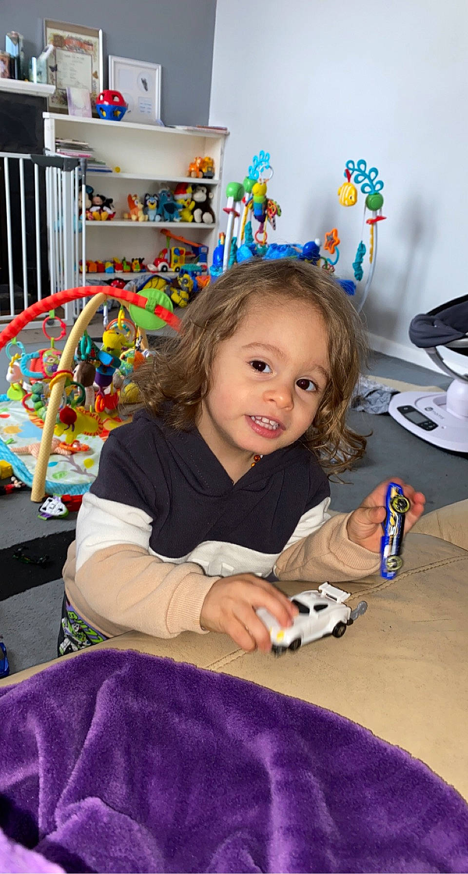 Ezra joined the competition — help win amazing prizes! baby, baby_toddler_clothing, chair, child, event, face, fun, happy, holiday, kitchen_appliance, party, person, play, room, sitting, smile, sock, t_shirt, toddler, tree